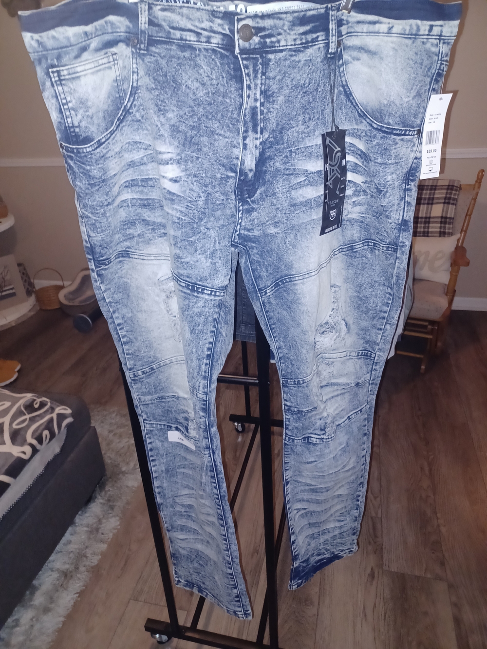 Size 52 - Reason Men's Distressed Skinny Jeans - Light Blue
